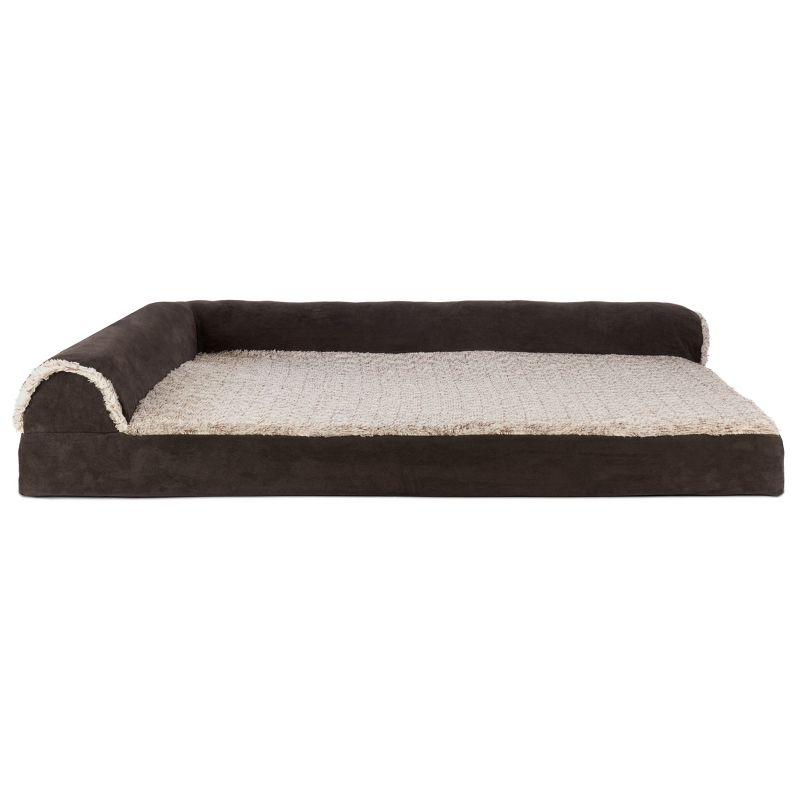 FurHaven Two-Tone Faux Fur & Suede Deluxe Chaise Lounge Orthopedic Sofa Dog Bed - Jumbo, Stone Gray