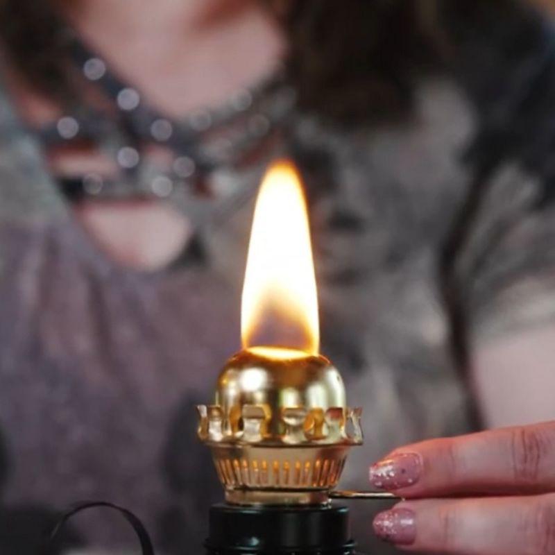 Emerald Green Glass Oil Lamp with Brass Trim