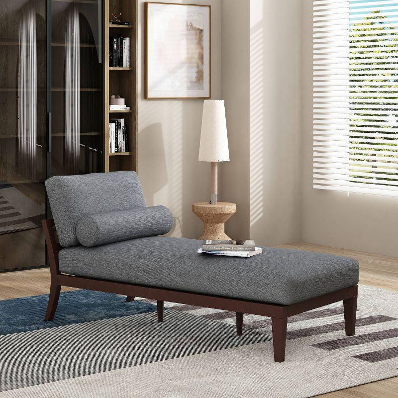 Charcoal Fabric Chaise Lounge with Dark Brown Wood Frame