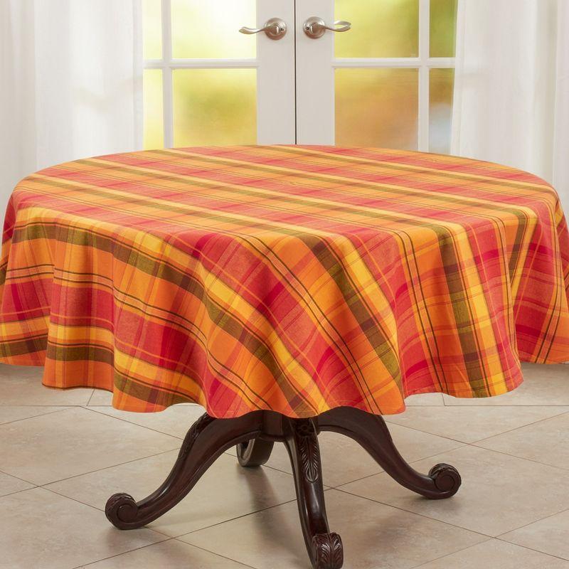 Round Terracotta Plaid Cotton Fall Tablecloth