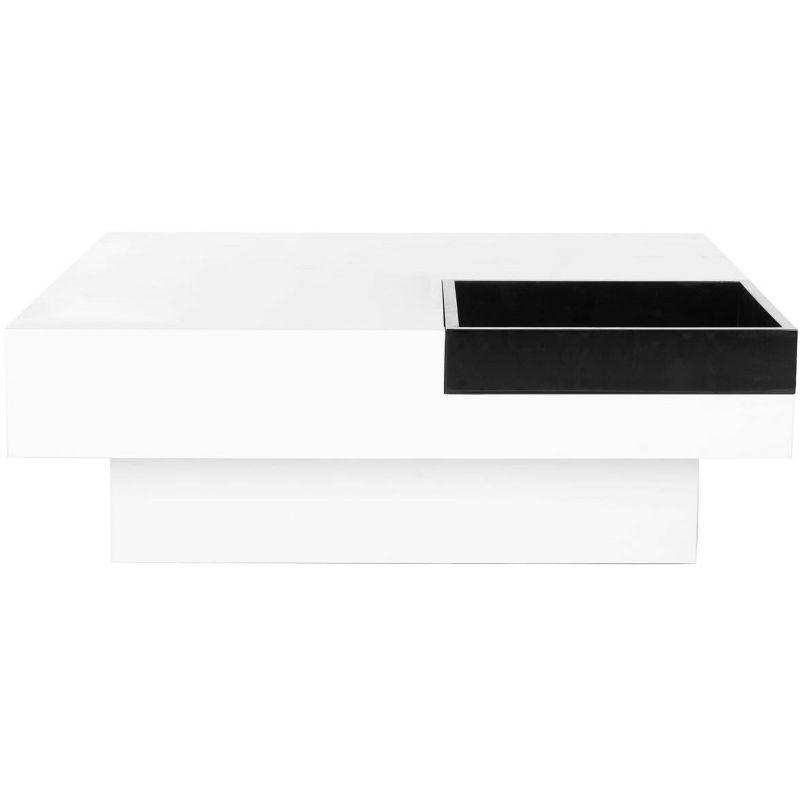 Wesley 35" White Lacquer Square Coffee Table with Black Tray