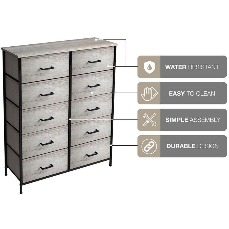 Sorbus Greige 10-Drawer Dresser with Faux Wood Bins & Steel Frame