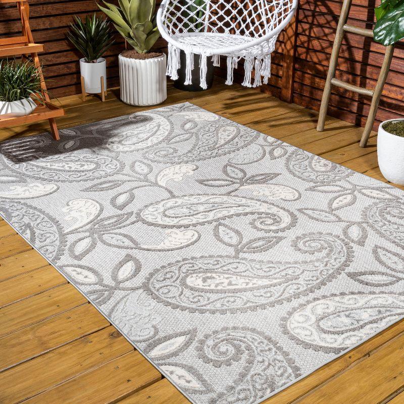 4'x6' Julien Paisley High-Low Indoor/Outdoor Area Rug, Light Gray - JONATHAN Y