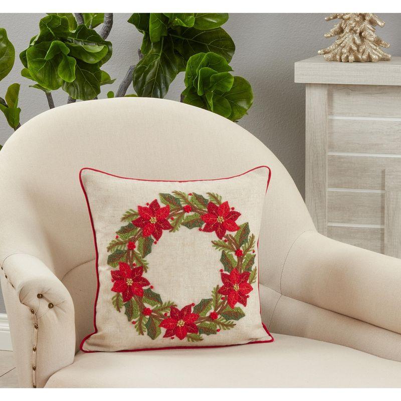 Saro Lifestyle Poinsettia Wreath Pillow - Poly Filled, 16" Square, Multi