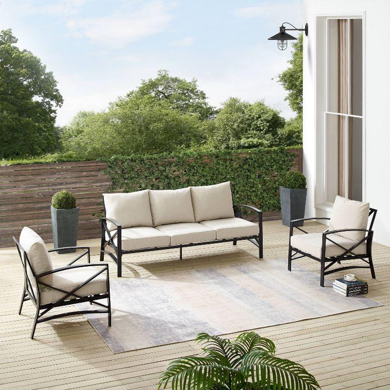 Kaplan 3pc Outdoor Sofa Set with Sofa & 2 Arm Chairs - Oatmeal - Crosley