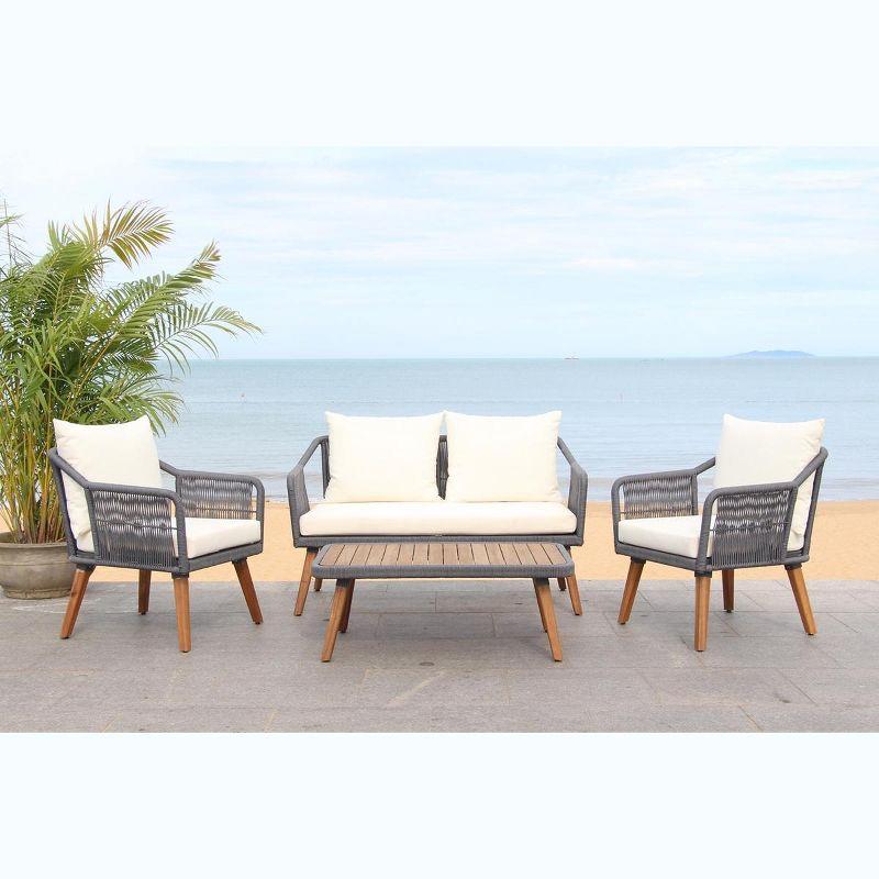 Transitional Beige & Gray 4-Person Eucalyptus Wood Rope Outdoor Living Set