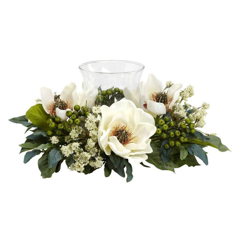 White Magnolia Candelabrum Silk Flower Centerpiece