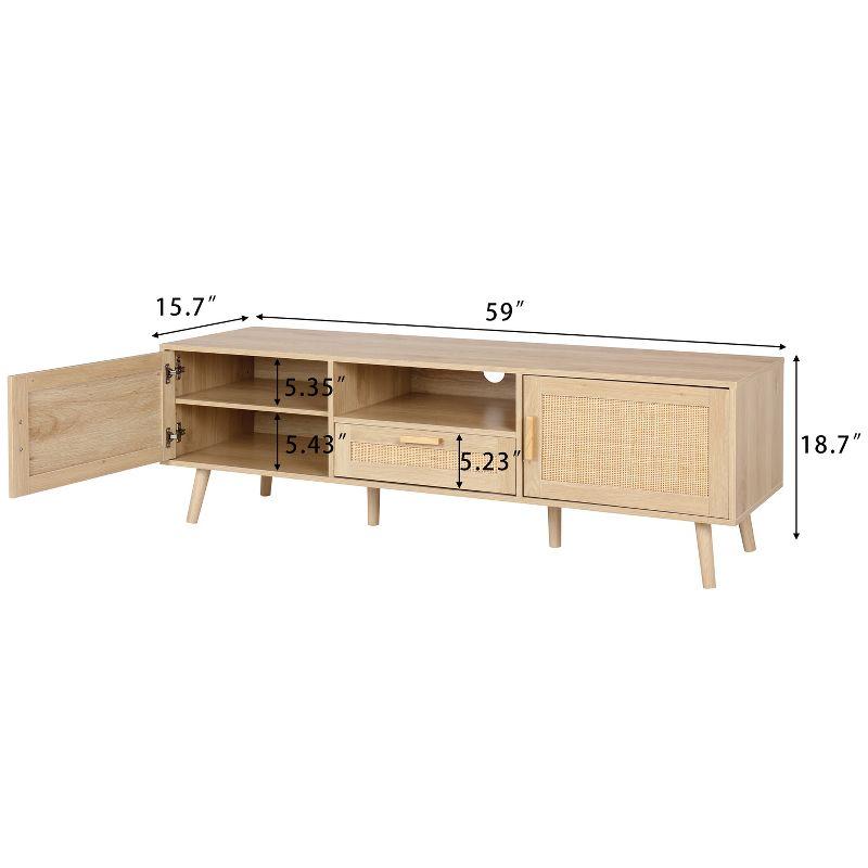 Finnhomy 59-Inch Boho TV Stand for up to 70-Inch TVs with 2 Rattan Doors
