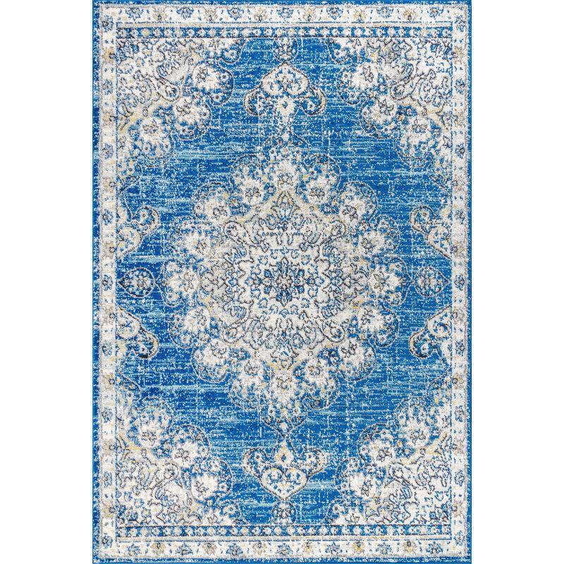 JONATHAN Y Bohemian FLAIR Boho Vintage Medallion Blue/Cream 4 ft. x 6 ft. Area Rug