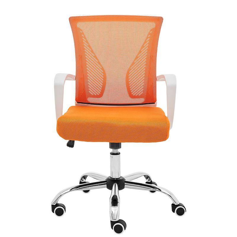 Orange Mesh Mid-Back Office Task Chair with White Arms