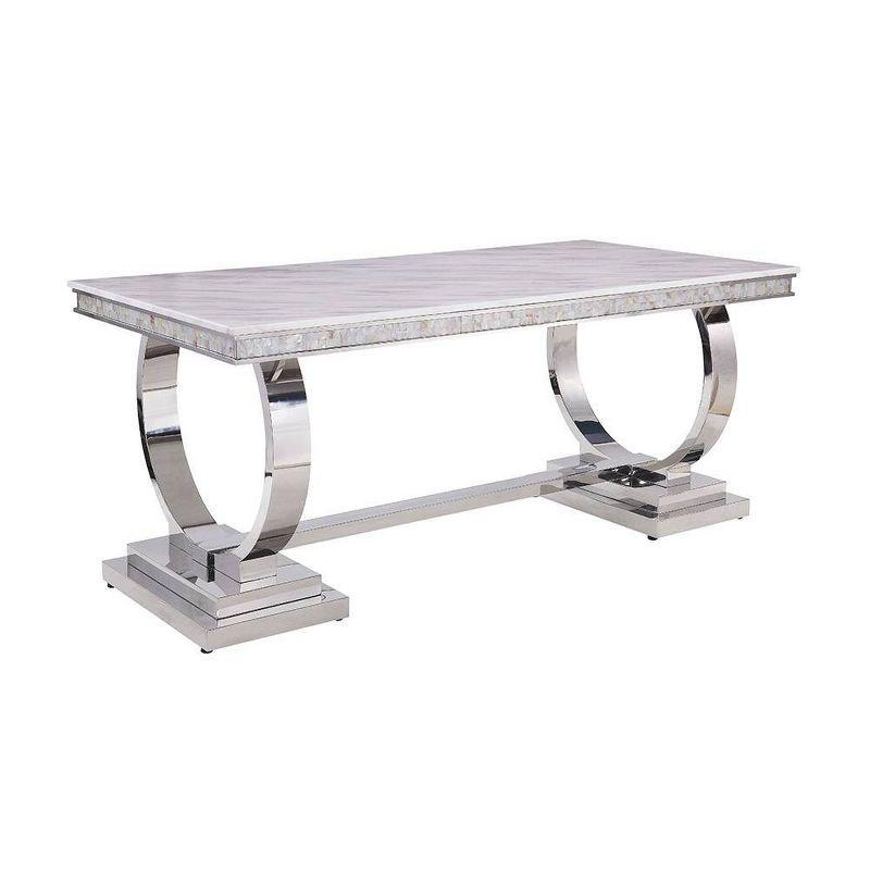 ColourTree Faux Marble Top Metal Base Dining Table
