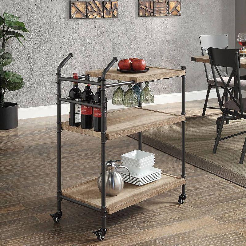 Brantley Modern Farmhouse 30" Oak Serving Cart with Sandy Black Finish