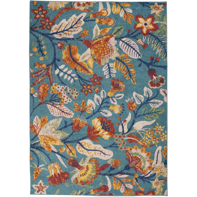 Turquoise Multicolor Floral Synthetic 4' x 6' Area Rug