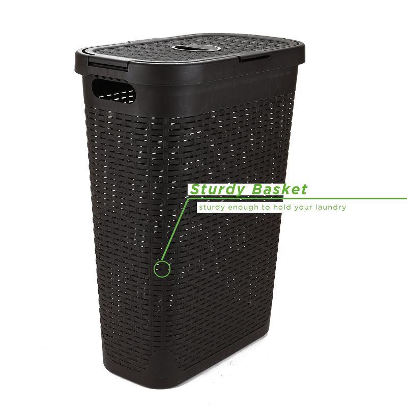 Mind Reader 40L Slim Laundry Hamper, Clothes Basket, Lid, Wicker Design, Plastic & Reviews | Wayfair