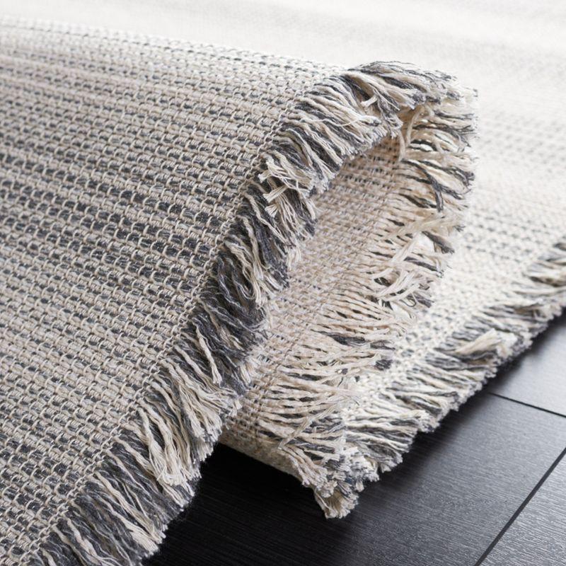 Ivory and Dark Grey Synthetic Flat Woven Square Rug