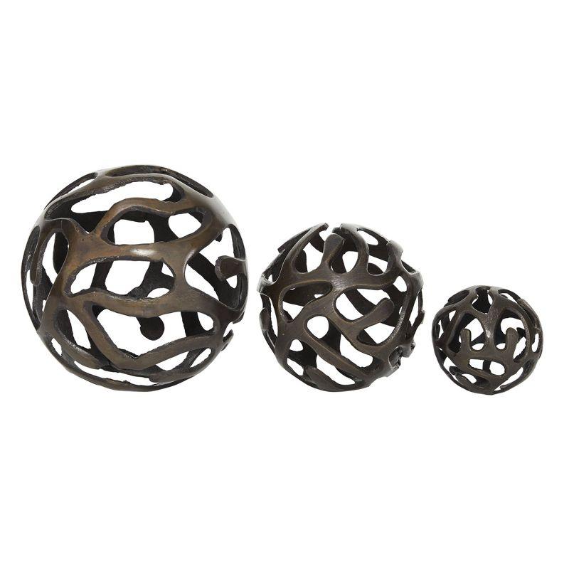 Set of 3 Brass Geometric Metal Decorative Balls