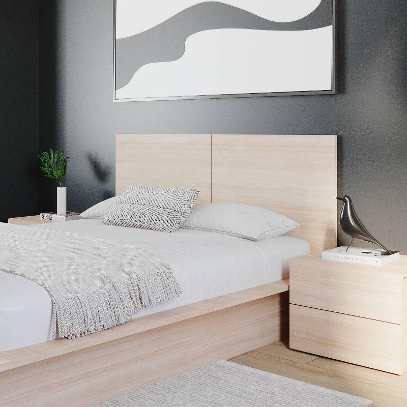 Nexera Queen 4pc James Bedroom Set Natural Blonde: Modern Minimalist Design with Platform Bed & Nightstands