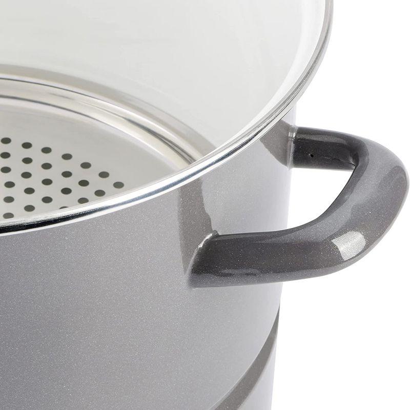 Graphite Grey 16-Quart Enamel Steel Stock Pot with Steamer