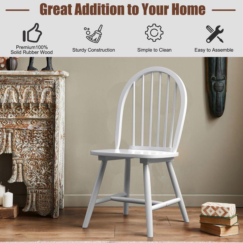 Costway Set of 2 Vintage Windsor Dining Side Chair Wood Spindleback Kitchen Room White