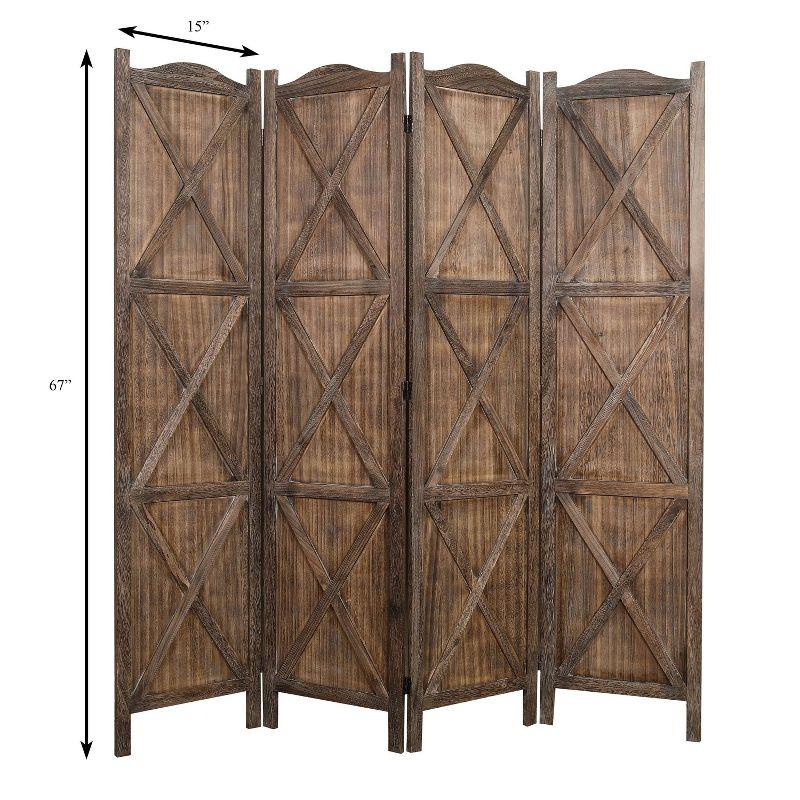 Rancho Barn 4 Panel Room Divider with Folding Screen Room Partition Paulownia Wood Brown - Proman Products: Vintage Farmhouse Style