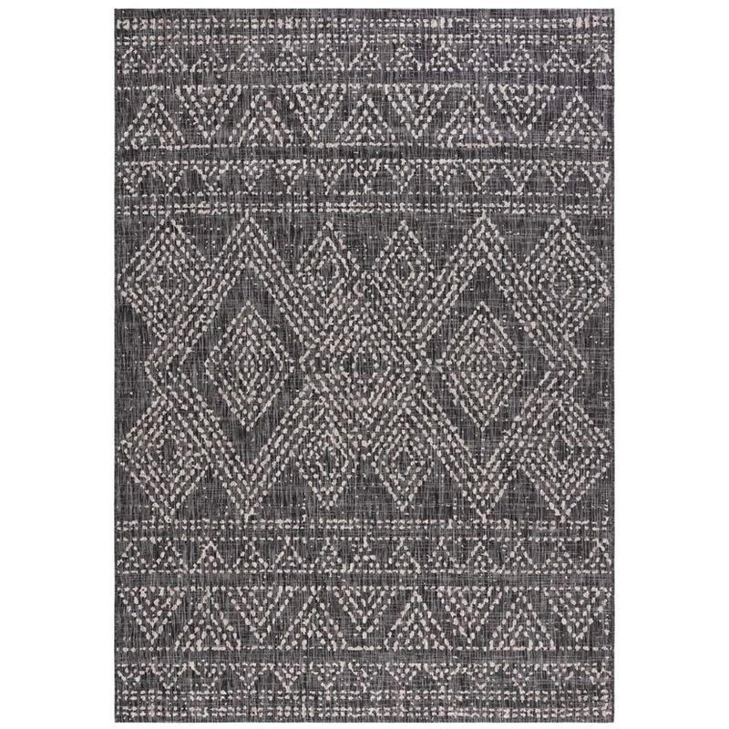 Black and Beige Geometric Rectangular Synthetic Area Rug