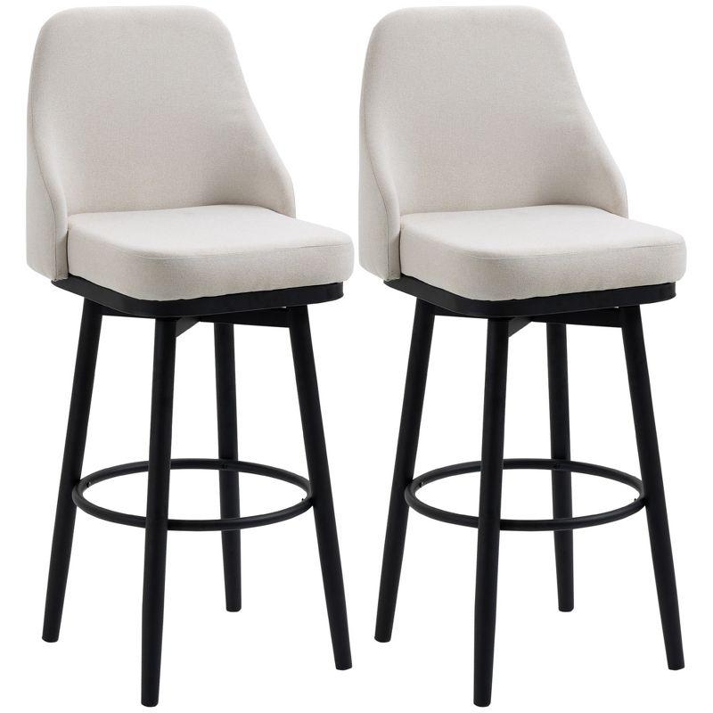 Cream White Swivel Barstools with Steel Legs and Footrest - Set of 2