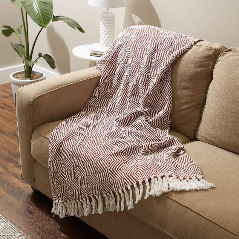 Cinnamon Diamond Geometric 50"x60" Cotton Throw Blanket