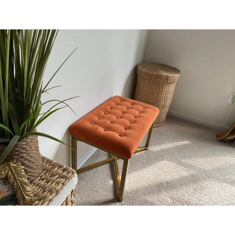 Rectangle Ottoman: Gold Metal X Base & Padded Seat for Family Room - HomePop