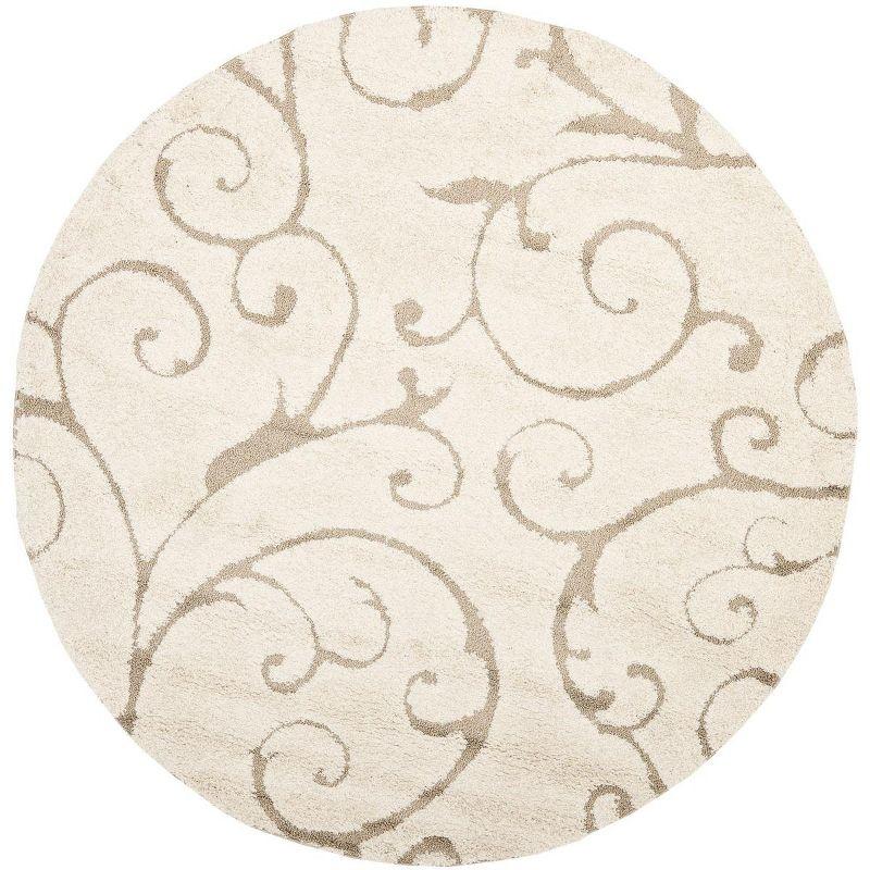 Luxurious Cream Beige 4' Round Synthetic Shag Rug