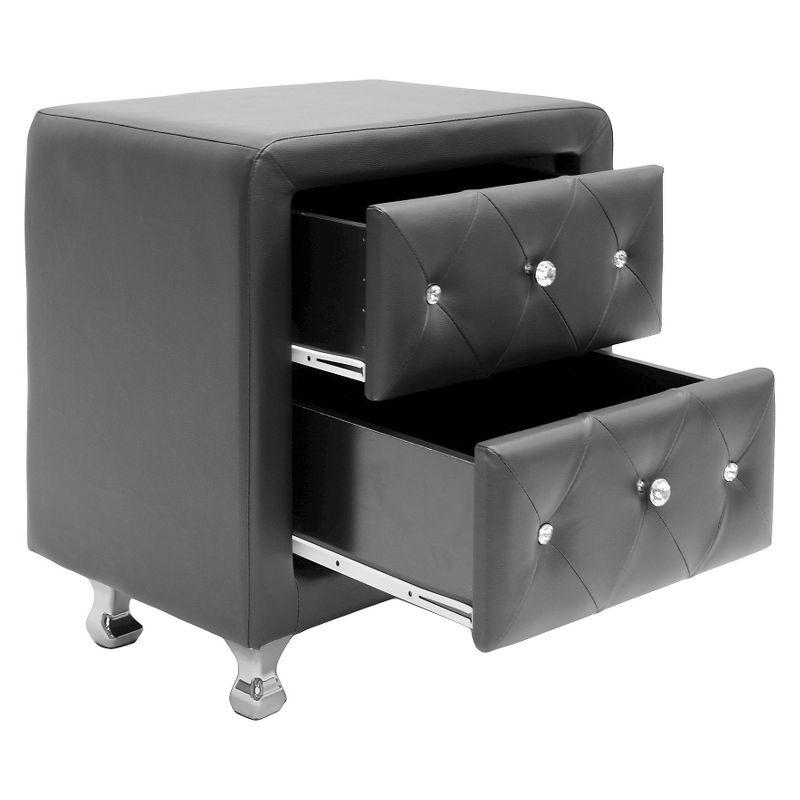 Stella Black Faux Leather Nightstand with Crystal Accents