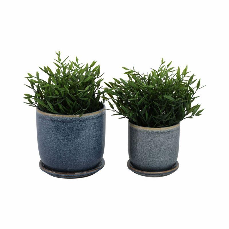 Sagebrook Home 2pc Ceramic Indoor Outdoor Planter Pots with Saucers Aqua: Hand-Painted, Rust-Resistant, Freestanding Set