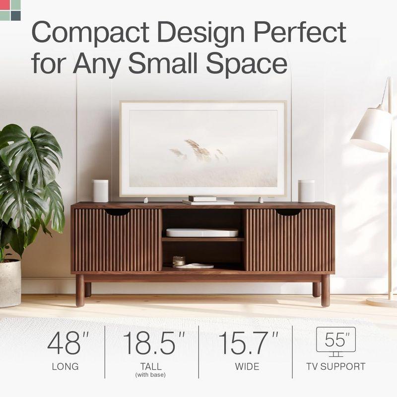 Stead Low Profile Fluted TV Stand - Mid Century Media Console - 48” Entertainment Center with Shelves and Doors, Walnut Finish