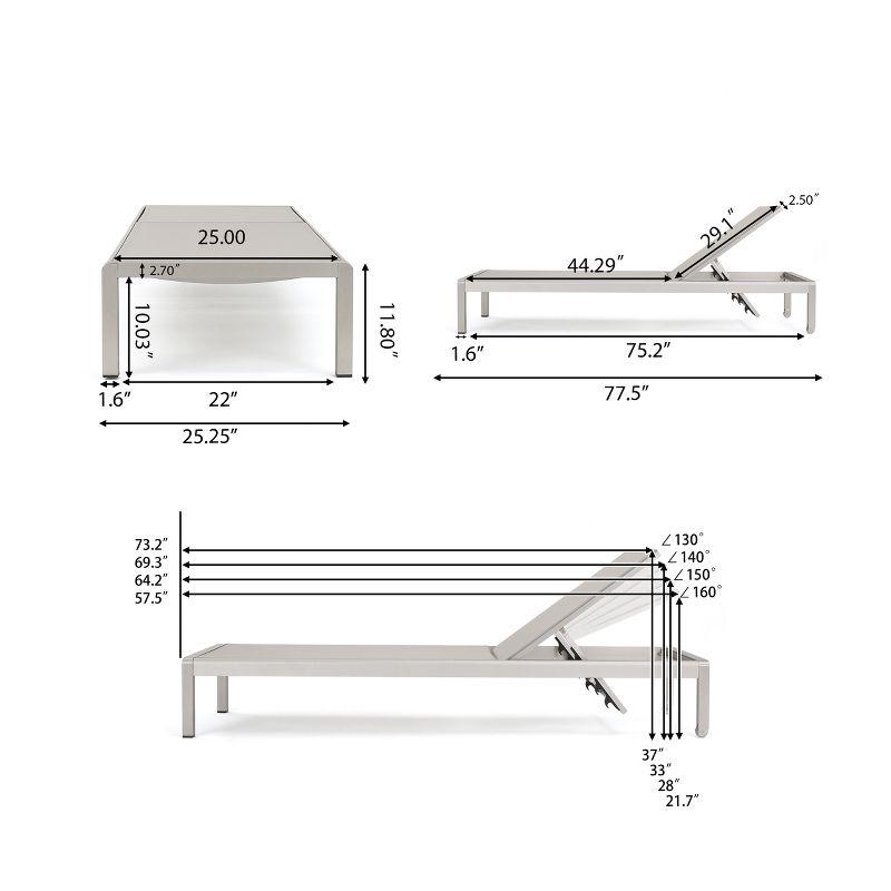 GDFStudio Cape Coral Outdoor Mesh and Aluminum Armless Adjustable Chaise Lounges (Set of 4), Gray/Siver