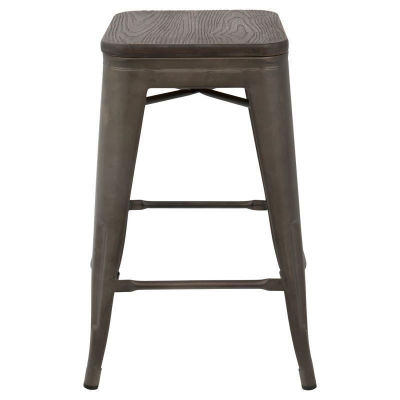 Set of 2 Oregon Industrial Stackable Counter Height Barstool with Frame Antique Wood - Lumisource