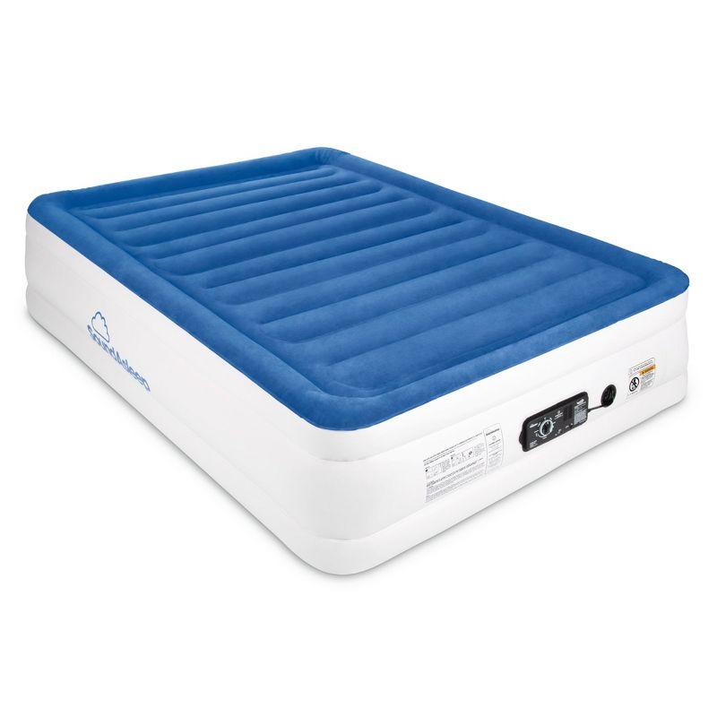 Full Size Blue and White Raised Air Mattress with Pump