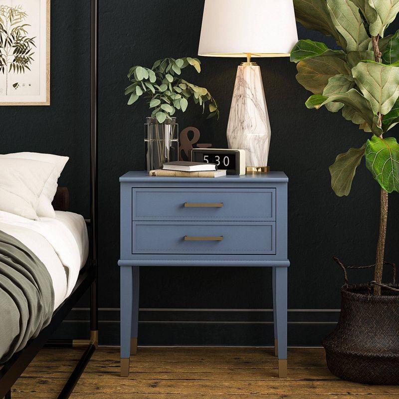 Stone Blue Wooden End Table with Gold Accents and Storage