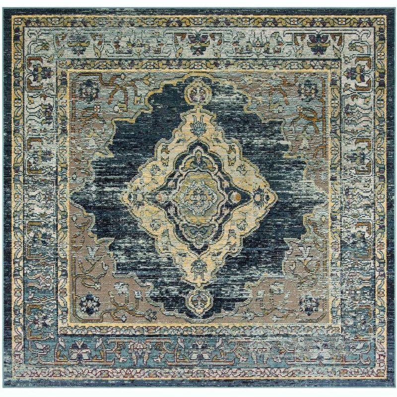 Crystal CRS500 Power Loomed Area Rug - Blue/Yellow - 7'x7' - Safavieh.