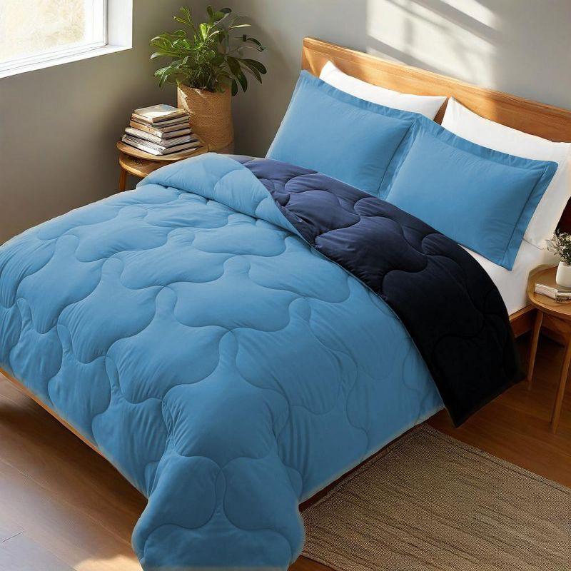 Peace Nest Lightweight Reversible Microfiber Down Alternative Comforter Set, Blue, Full/Queen