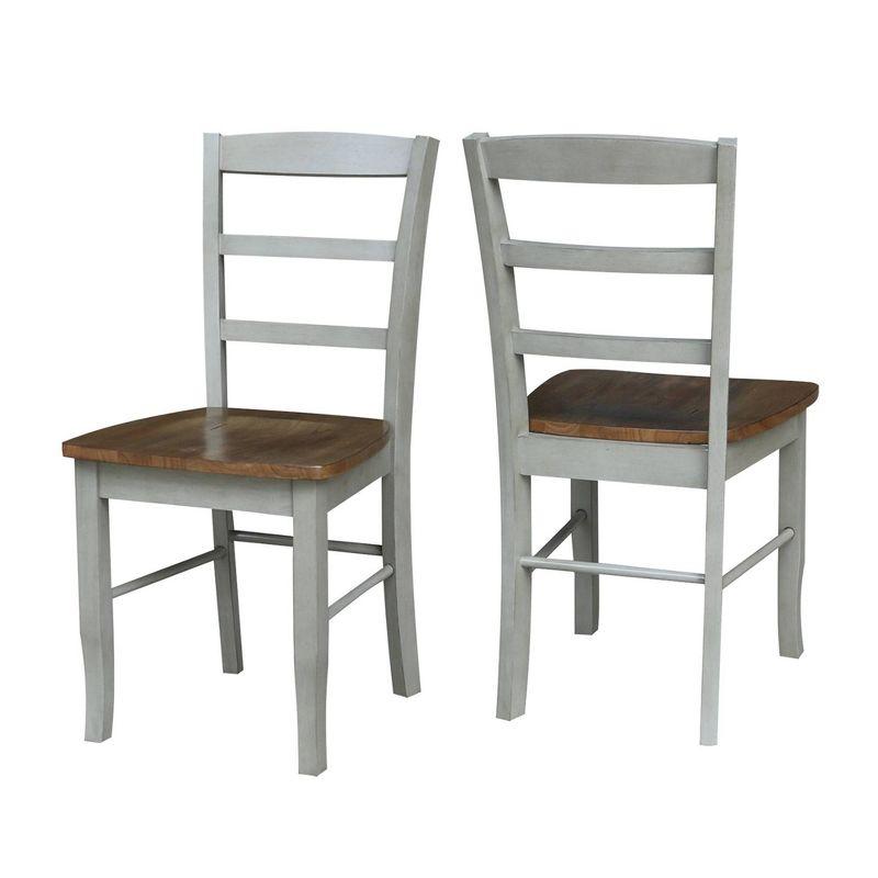 Set of 2 Distressed Hickory & Stone High Slat Ladderback Wood Chairs