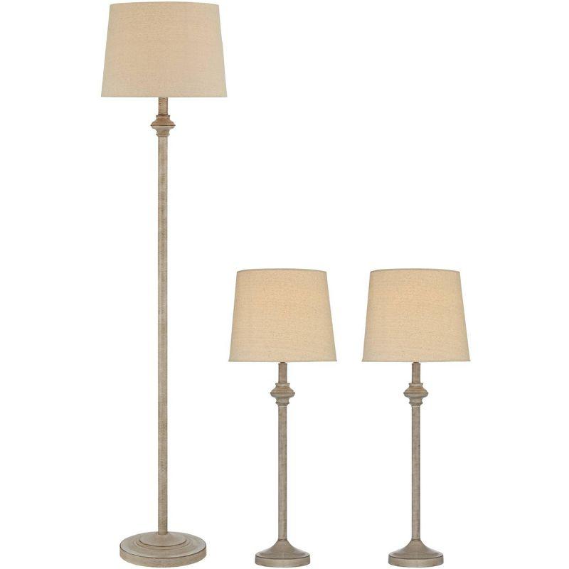 Carter Beige Metal and Cream Fabric 3-Piece Lamp Set