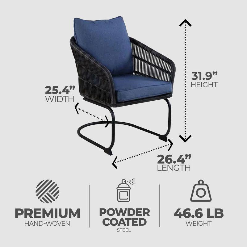 Four Seasons Courtyard Adelaide Set of 2 C Spring 250 Pound Capacity Rocking Motion Dining Chairs with Steel Frame and Olefin Cushions, Blue