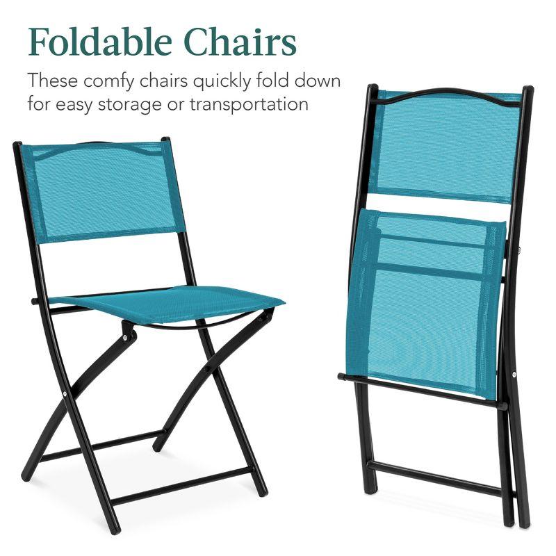 George Oliver 3-Piece Patio Bistro Dining Furniture Set W/ Glass Tabletop, Folding Chairs