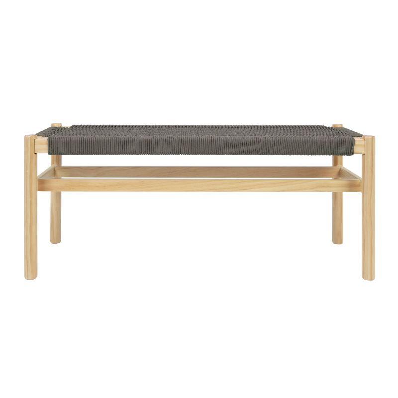 Storied Home Fernway Solid Wood and Woven Rope Entryway Bench Moss Green: Pine Frame, Cotton Upholstery