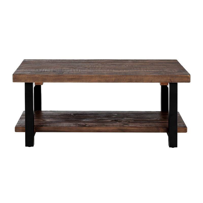 Alaterre Furniture 42" Pomona Wide Coffee Table Wood Rustic Natural: Fixed Shelf, Metal Frame, Living Room Furniture