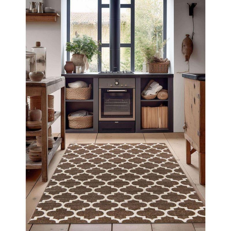 Brown Trellis 4' x 6' Stain-Resistant Synthetic Area Rug