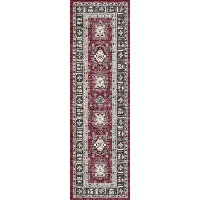 Nourison Fulton Vintage Medallion Non-Slip Flatwoven Indoor Rug Red 2'3" x 7'6"
