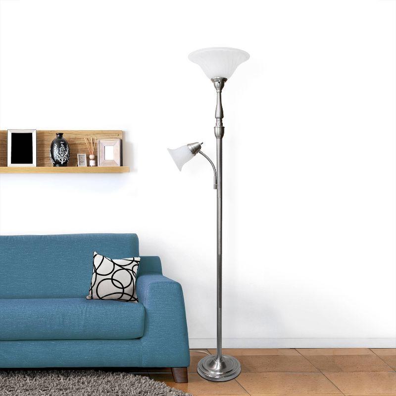 71" 2-Light Mother Daughter Floor Lamp Brushed Nickel - Elegant Designs: Adjustable, UL Listed, Metal Body