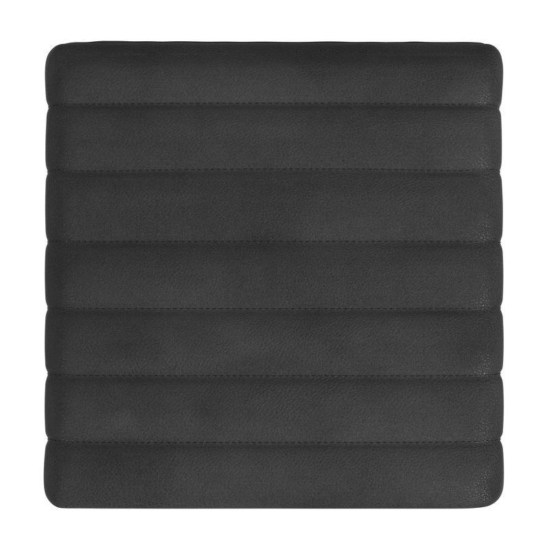 HomePop Modern Channel Faux Leather Ottoman Black: Upholstered Square Bench, No Assembly Required