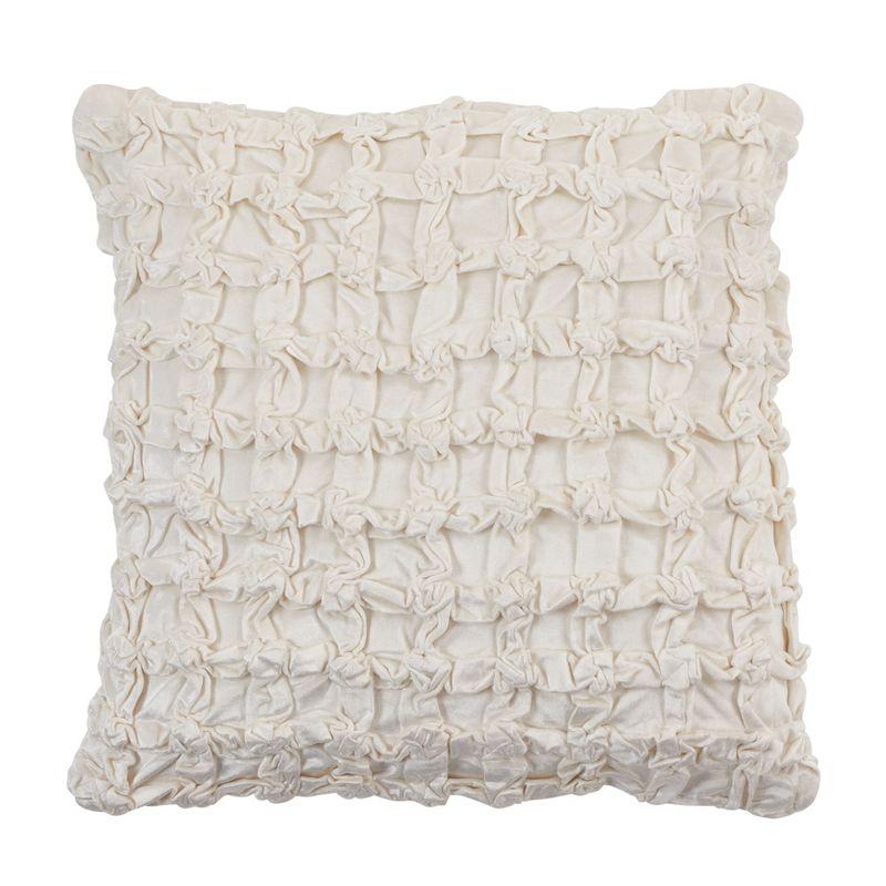 Ivory Smocked Velvet Poly-Filled Throw Pillow