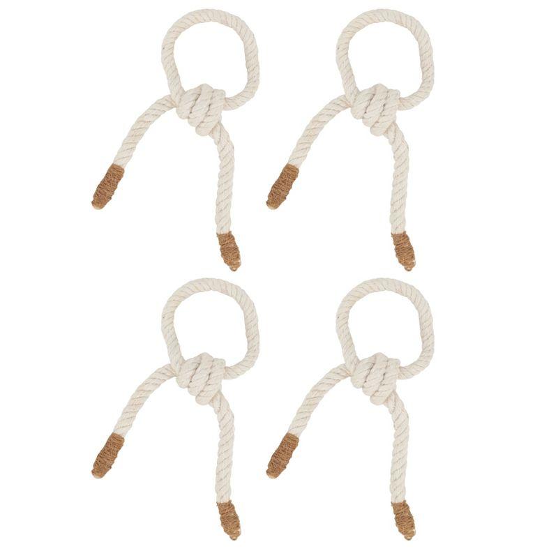 White and Brown Knotted Rope Napkin Rings Set of 4